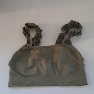 Olive Green Ruffled Strap Crop Top